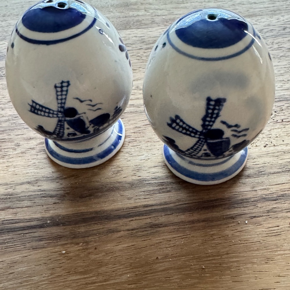 Vintage Blue and White Dutch Windmill Salt and Pepper Shakers